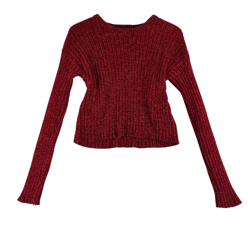 JW Style Long Sleeve Red Chenille Sweater Women’s Small Holiday Preppy Ribbed